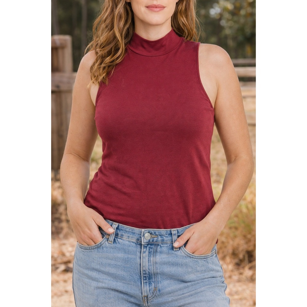 A New Day Women's Sleeveless Mock Neck Bodysuit‎ Top - Dark Pink - Size L